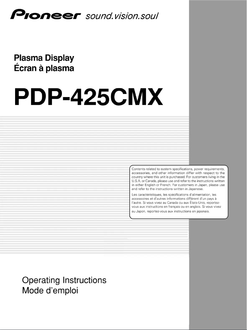 Page 1 de la notice Manuel utilisateur Pioneer PDP-425CMX
