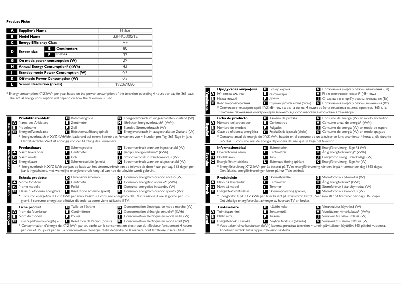 Page 1 of the manual Technical Sheet Philips 32PFK5300