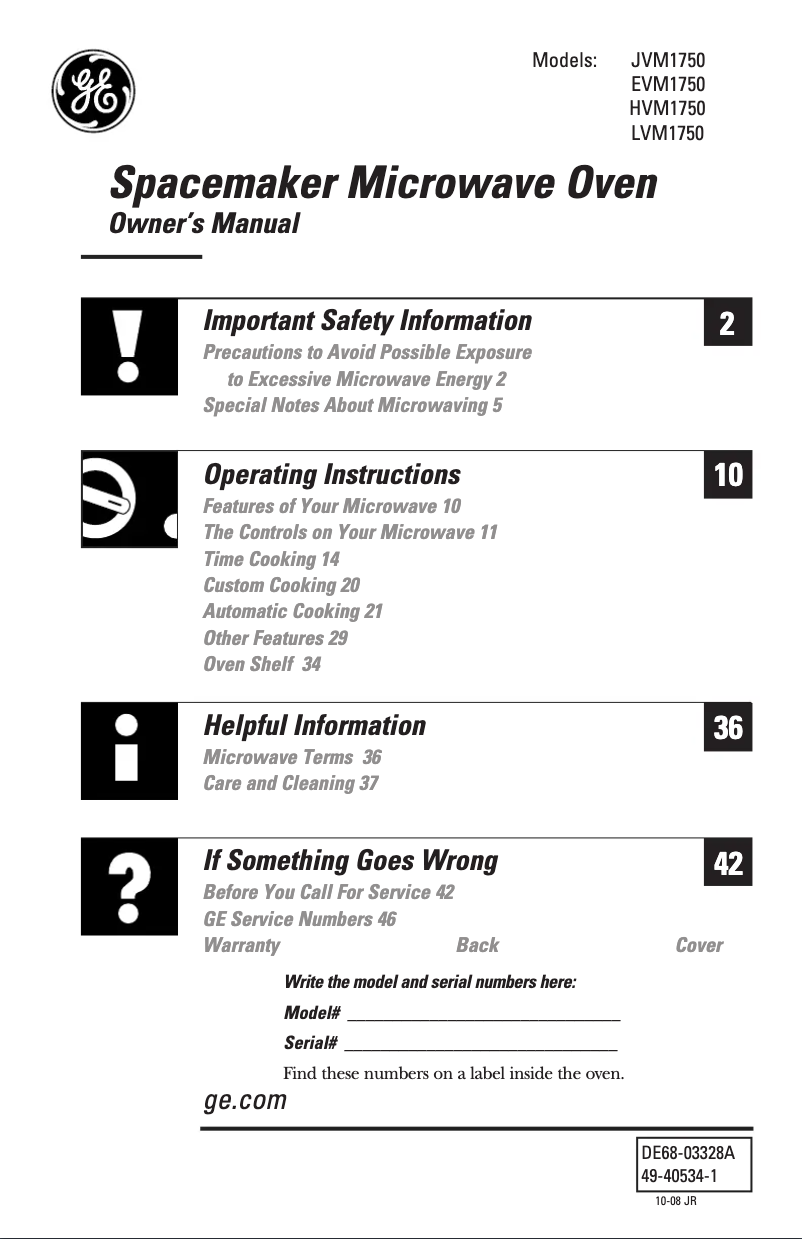 Page 1 of the manual Use and Maintenance Manual GE JVM1752DPBB