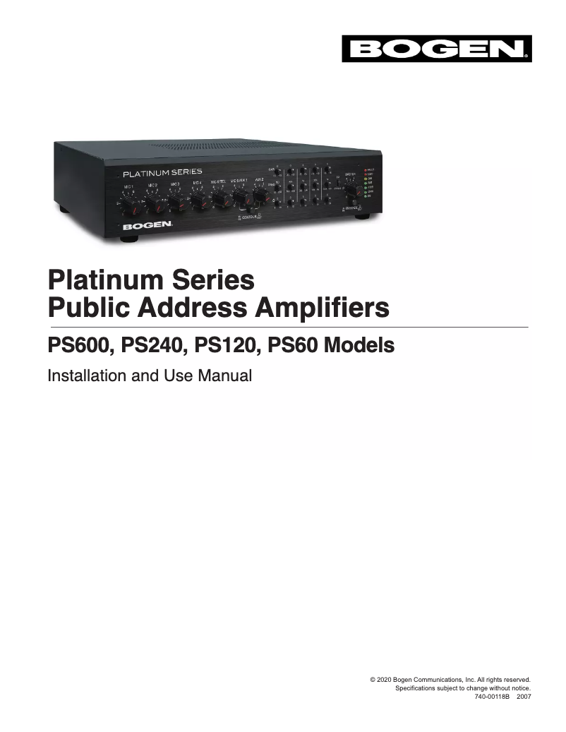 Page 1 de la notice Manuel utilisateur Bogen Platinum Series PS120