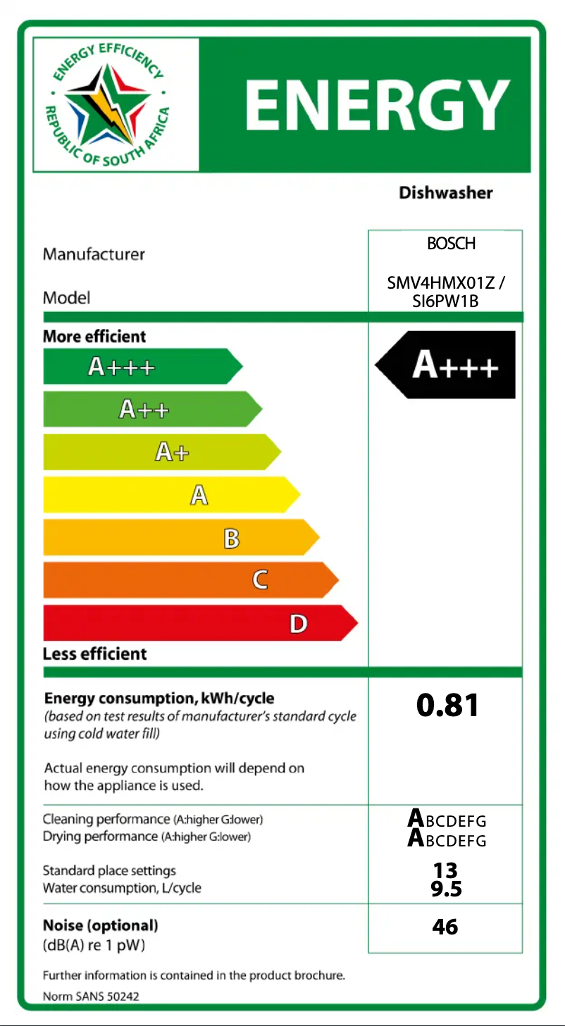 Page 1 de la notice Label énergétique Bosch SMV4HMX01Z