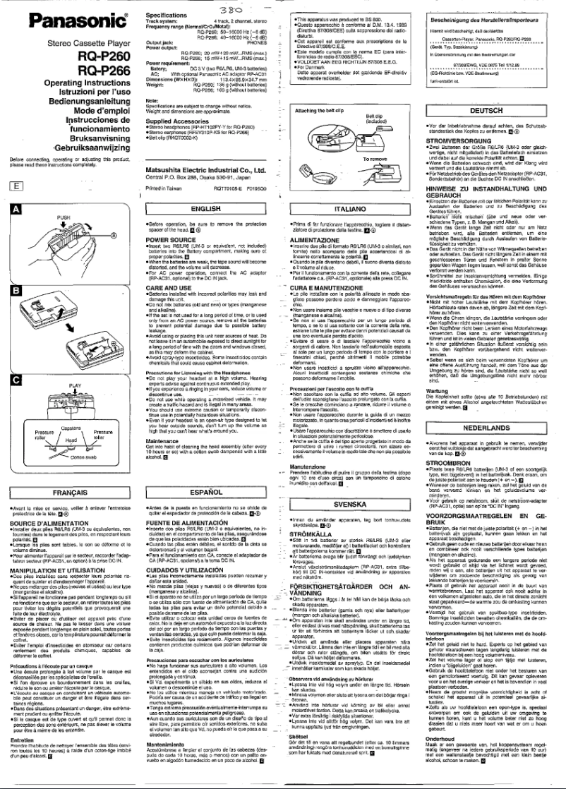 Page 1 de la notice Manuel utilisateur Panasonic RQ-P260