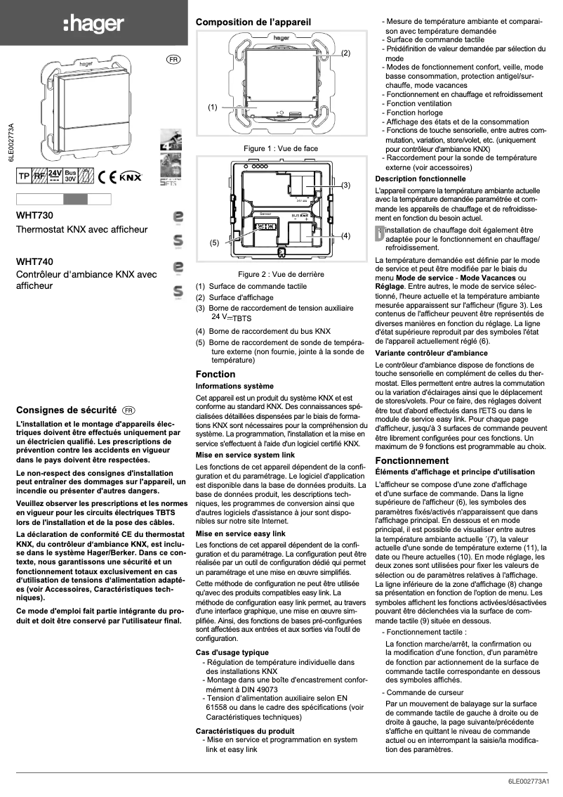 Page 1 de la notice Instructions / montage Hager WHT73004A