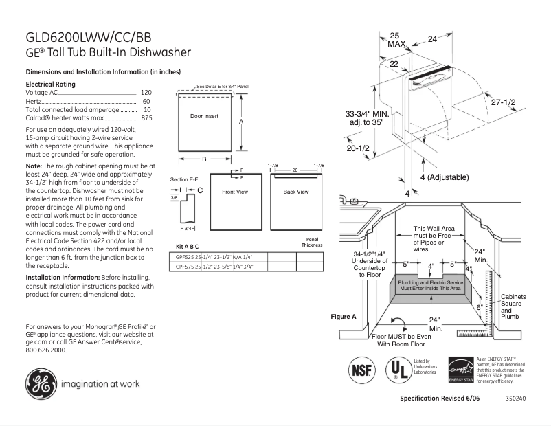 Page n°1 - Fiche technique GE GLD6200LCC