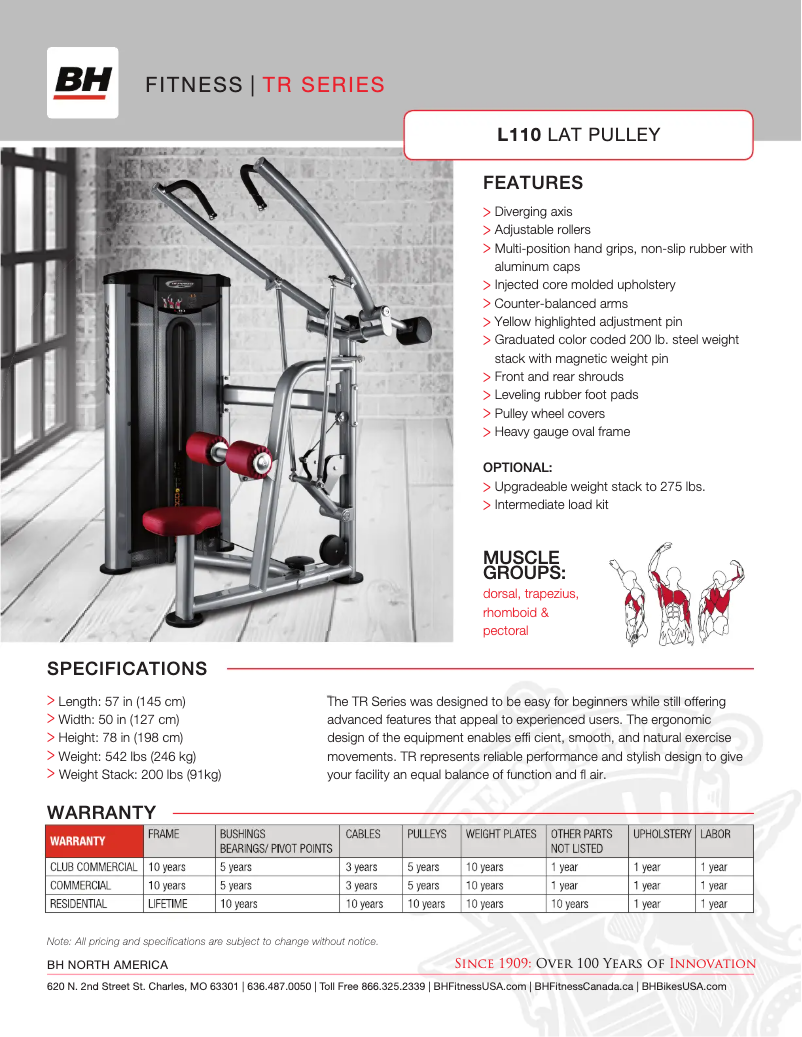 Page 1 de la notice Fiche technique BH Fitness L110