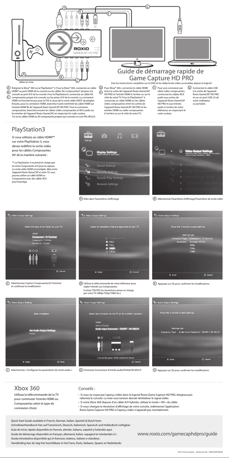Page 1 de la notice Manuel utilisateur Roxio Game Capture HD Pro