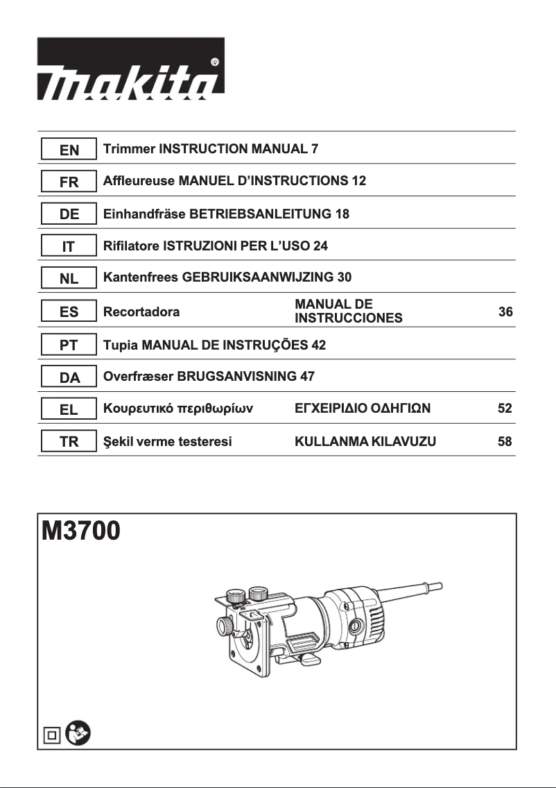 Page 1 de la notice Manuel utilisateur Makita M3700