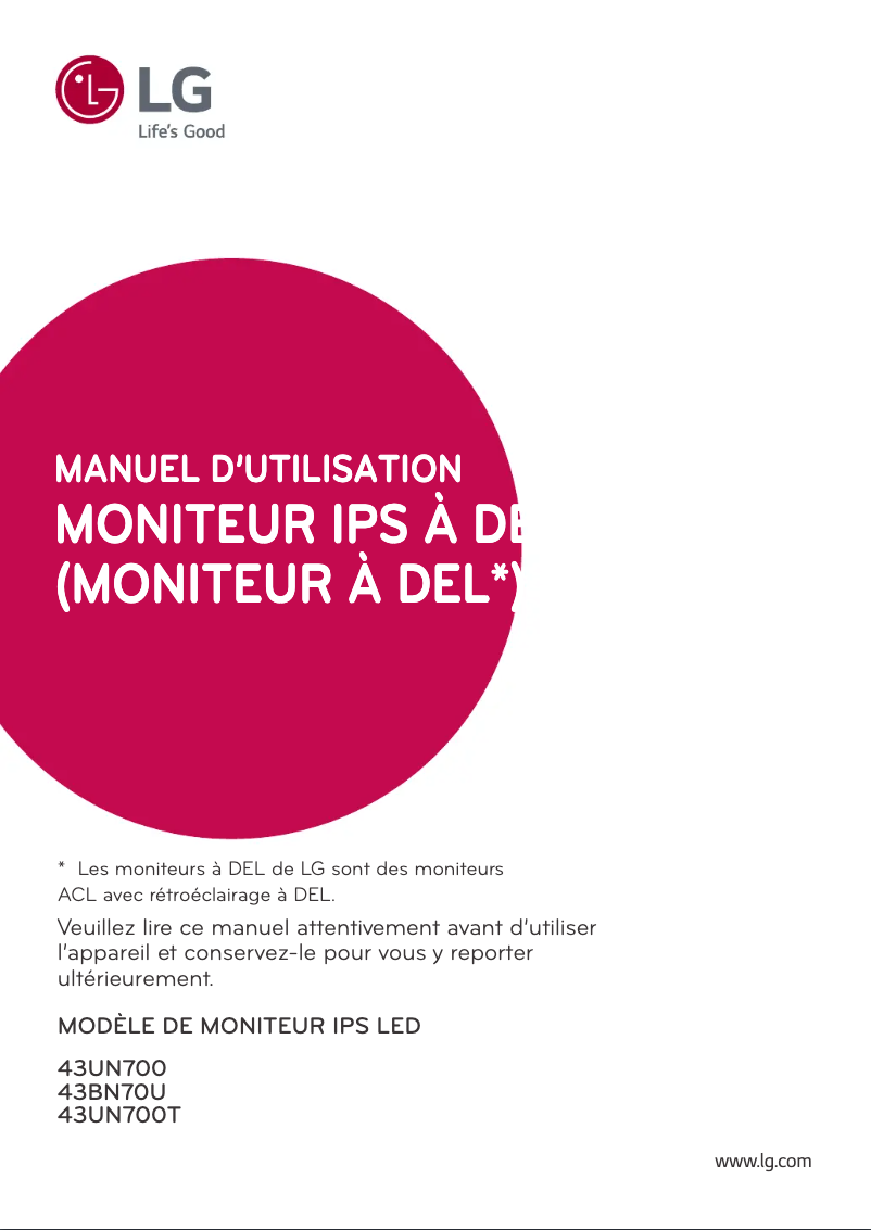 Page 1 de la notice Manuel utilisateur LG 43UN700