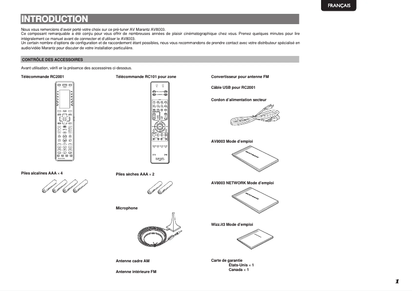 Page 1 de la notice Manuel utilisateur Marantz AV8003