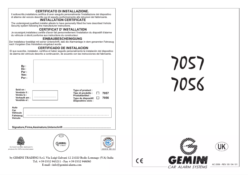 Página 1 del manual Manual de usuario Gemini 7057
