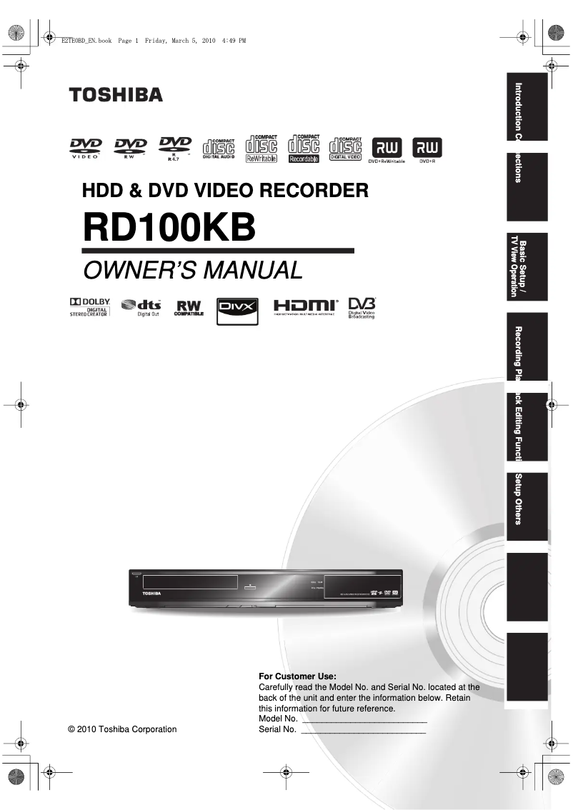 Page 1 de la notice Manuel utilisateur Toshiba RD100KB