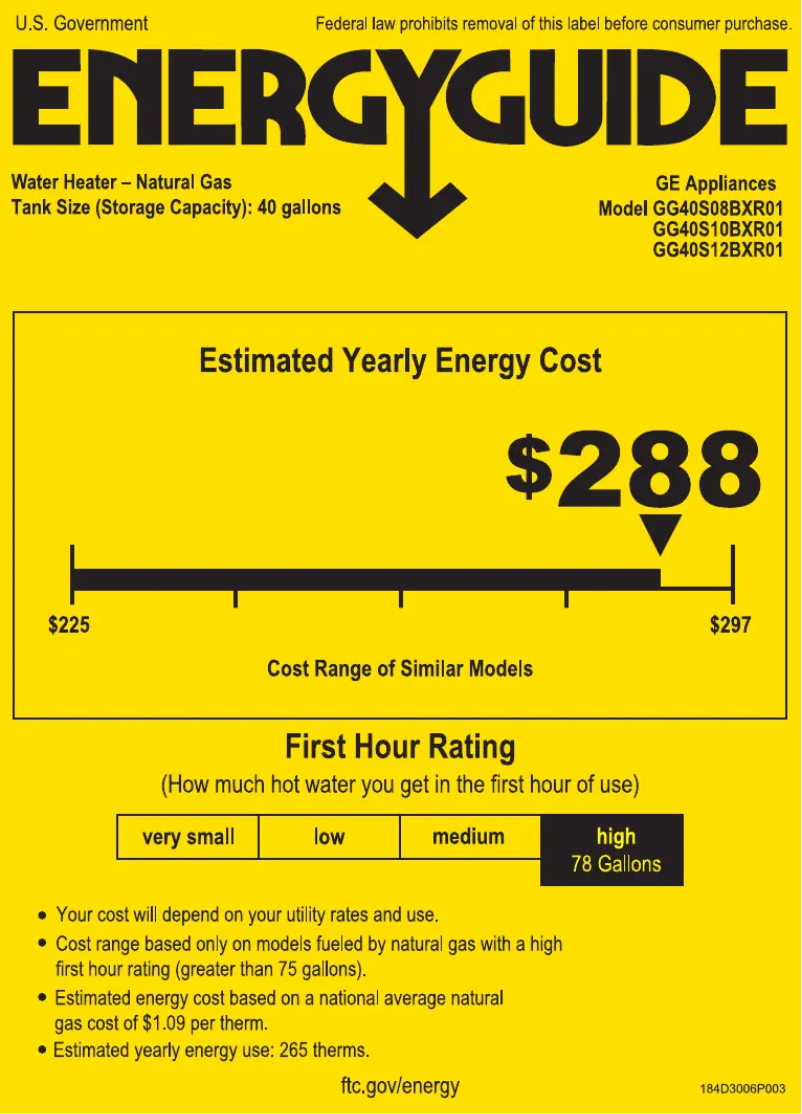 Page 1 of the manual Energy Label GE GG40S12BXR