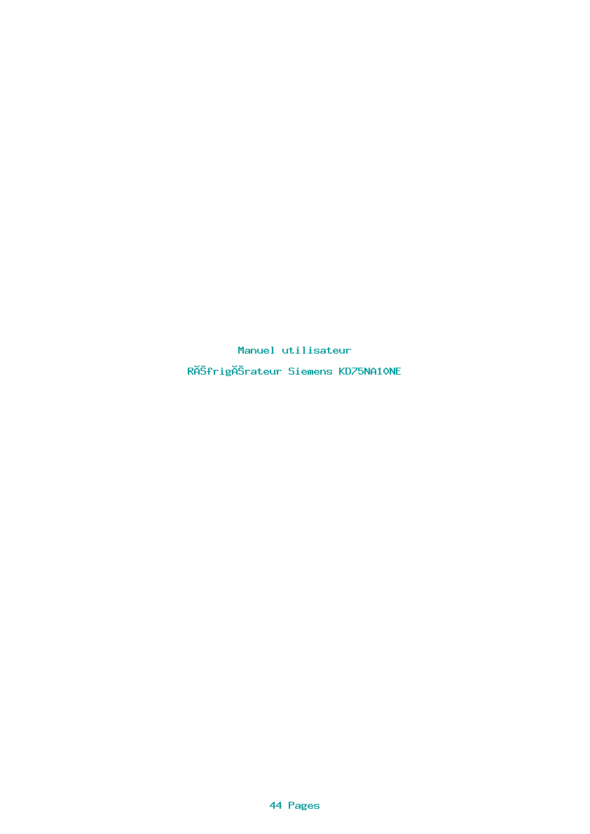 Page 1 de la notice Manuel utilisateur Siemens KD75NA10NE