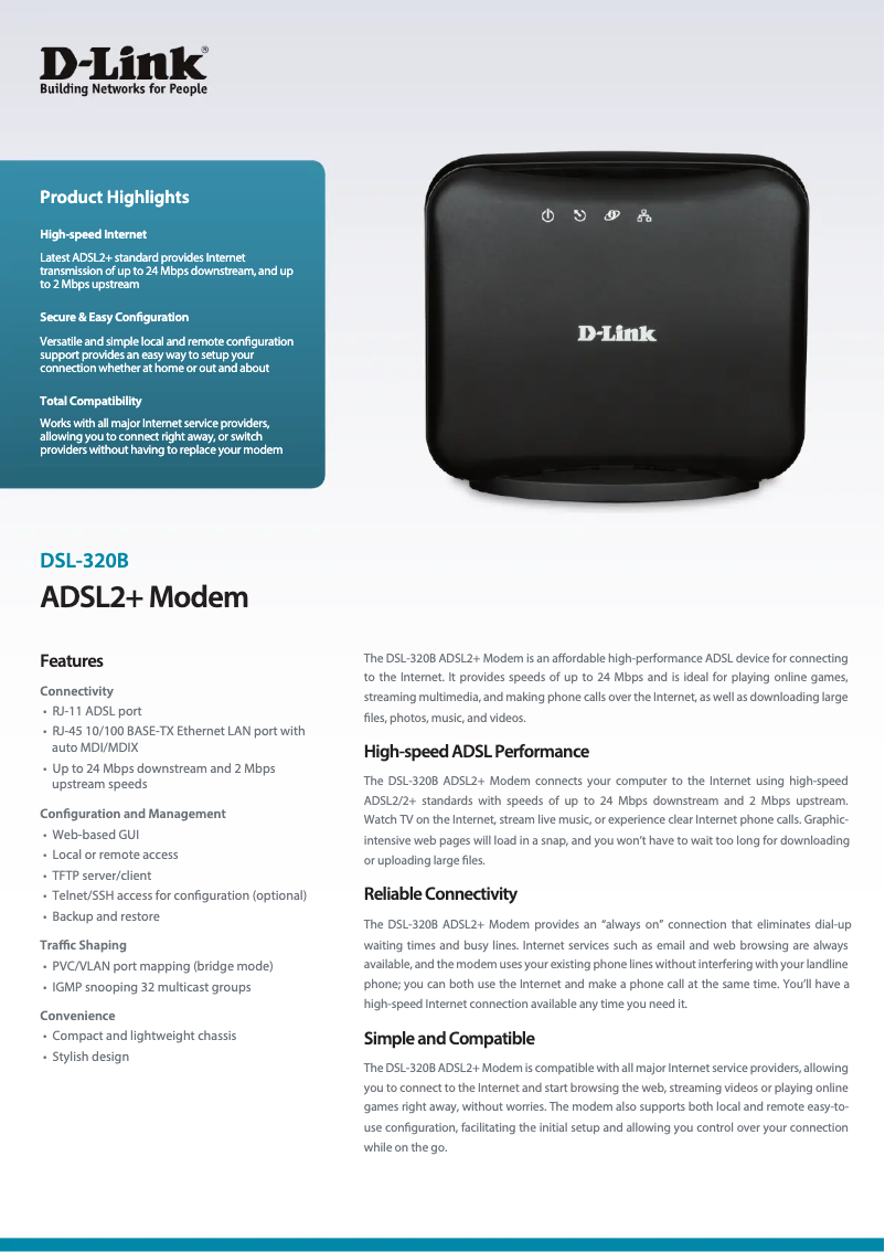 Page 1 de la notice Fiche technique D-Link DSL-320B