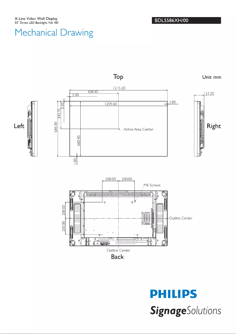 Página 1 del manual Dibujo técnico Philips Signage Solutions BDL5586XH