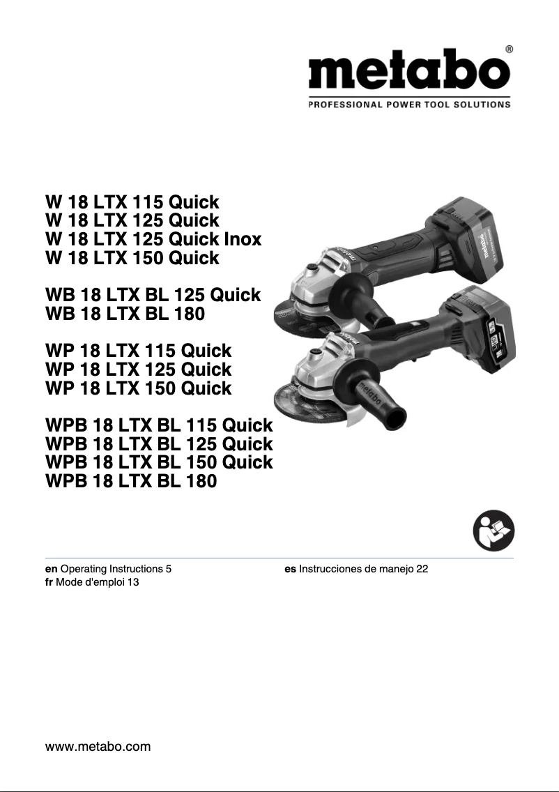 Page 1 de la notice Manuel utilisateur Metabo WP 18 LTX 150