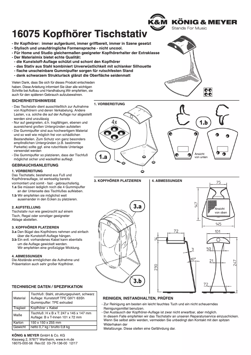 Page 1 de la notice Manuel utilisateur Konig & Meyer 16075