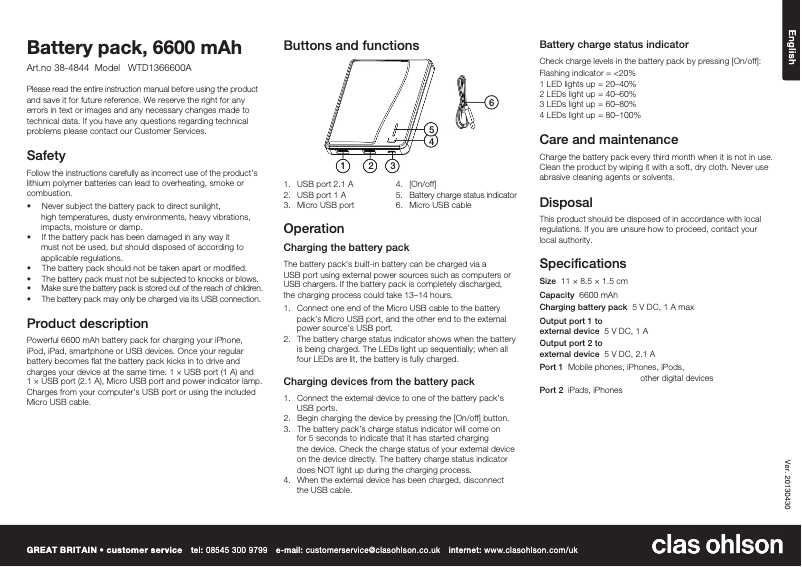 Page 1 of the manual User Manual Clas Ohlson WTD1366600A
