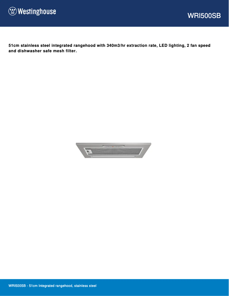 Page 1 de la notice Fiche technique Westinghouse WRI500SB
