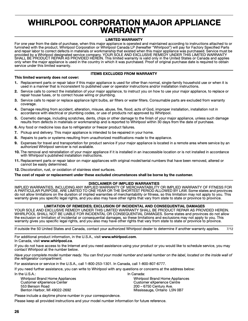 Page 1 de la notice Mode d'emploi Whirlpool WRS586FIE