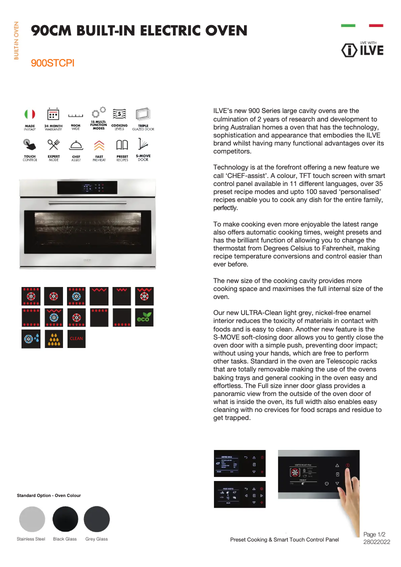 Page 1 de la notice Fiche technique Ilve 900STCPI