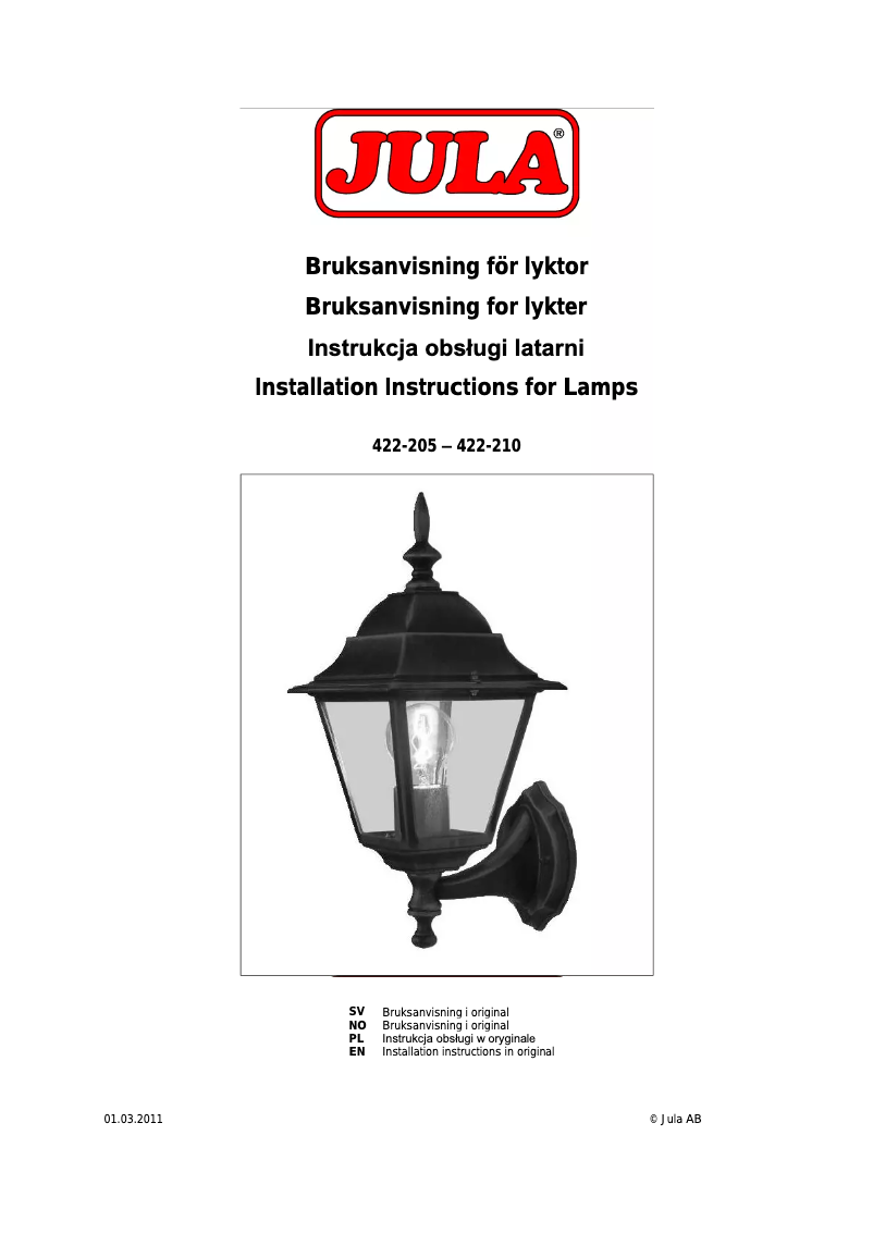 Page 1 of the manual User Manual Anslut 422-210