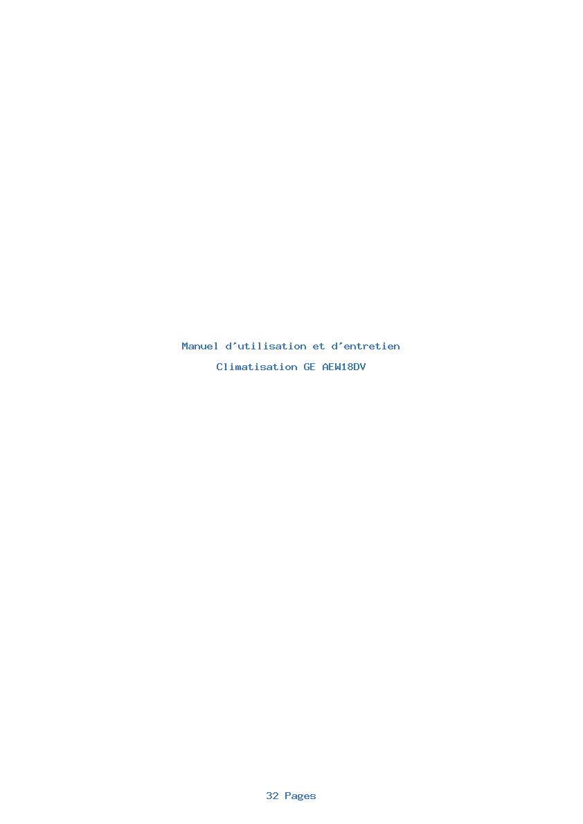 Page 1 de la notice Manuel d'utilisation et d'entretien GE AEW18DV
