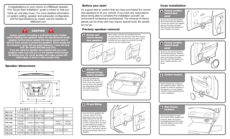Page 1 de la notice Guide de démarrage rapide MB Quart PS1-216