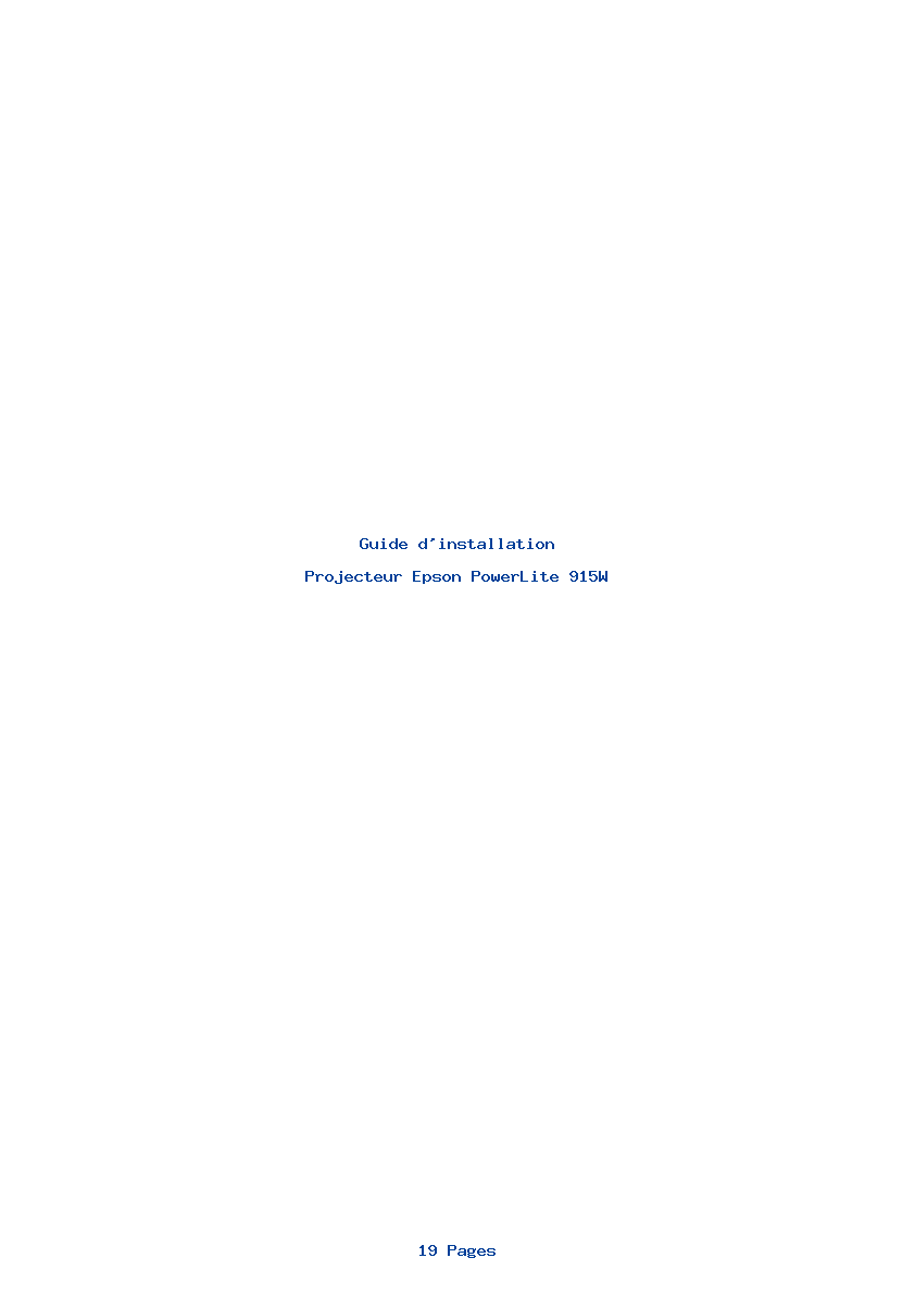 Page 1 de la notice Guide d'installation Epson PowerLite 915W