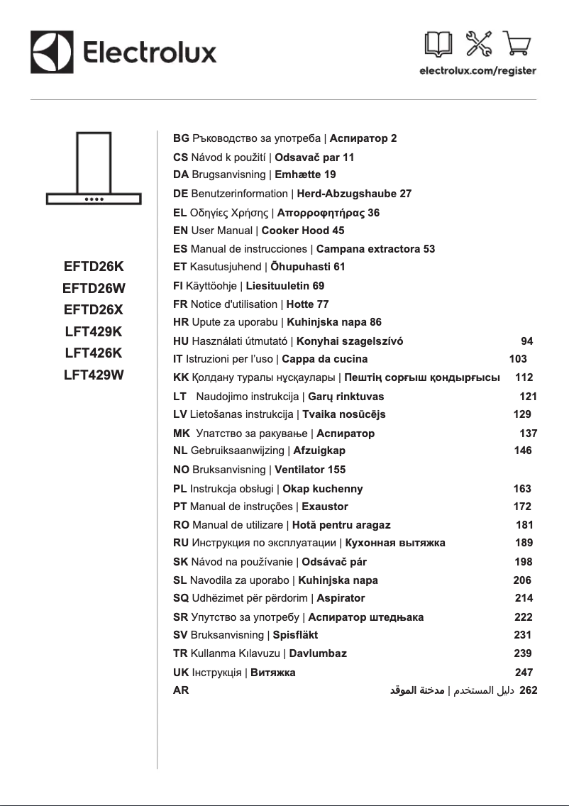Page 1 de la notice Manuel utilisateur Electrolux LFT426K