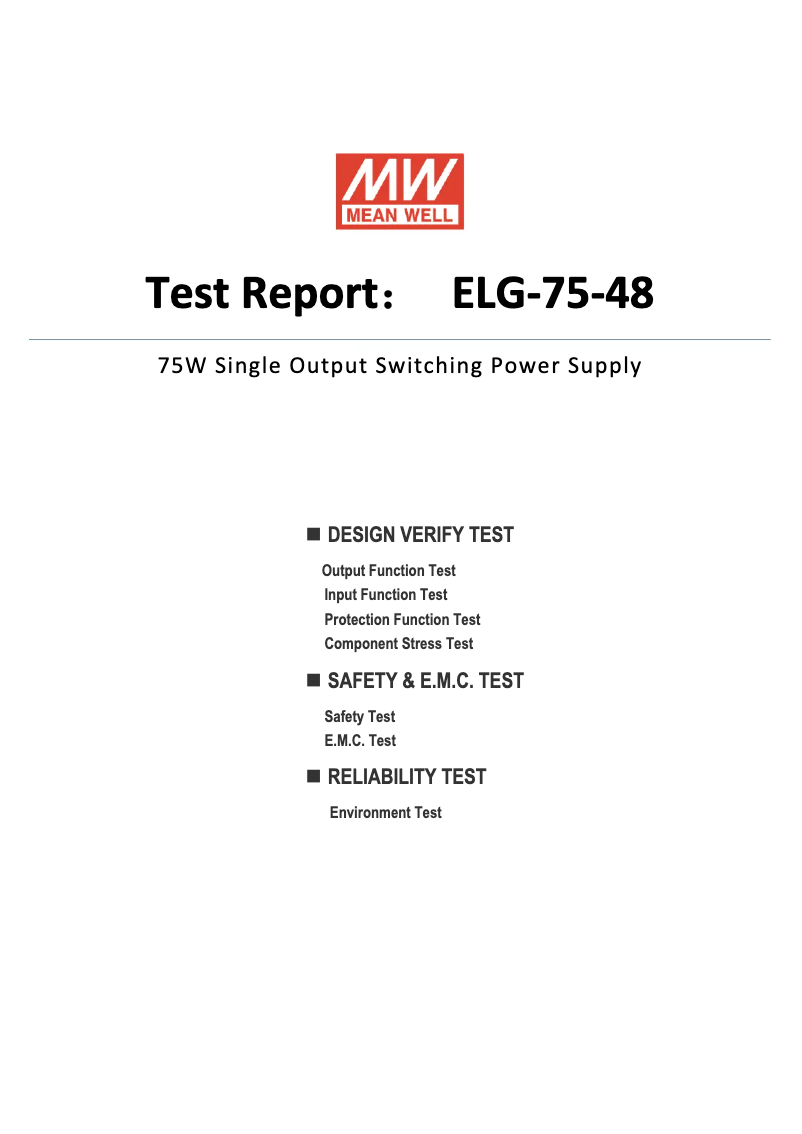 Page 1 de la notice Fiche technique Mean Well ELG-75-48