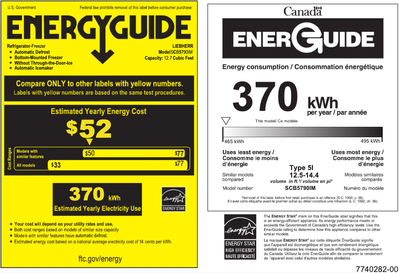 Page 1 de la notice Label énergétique Liebherr SCB5790IM