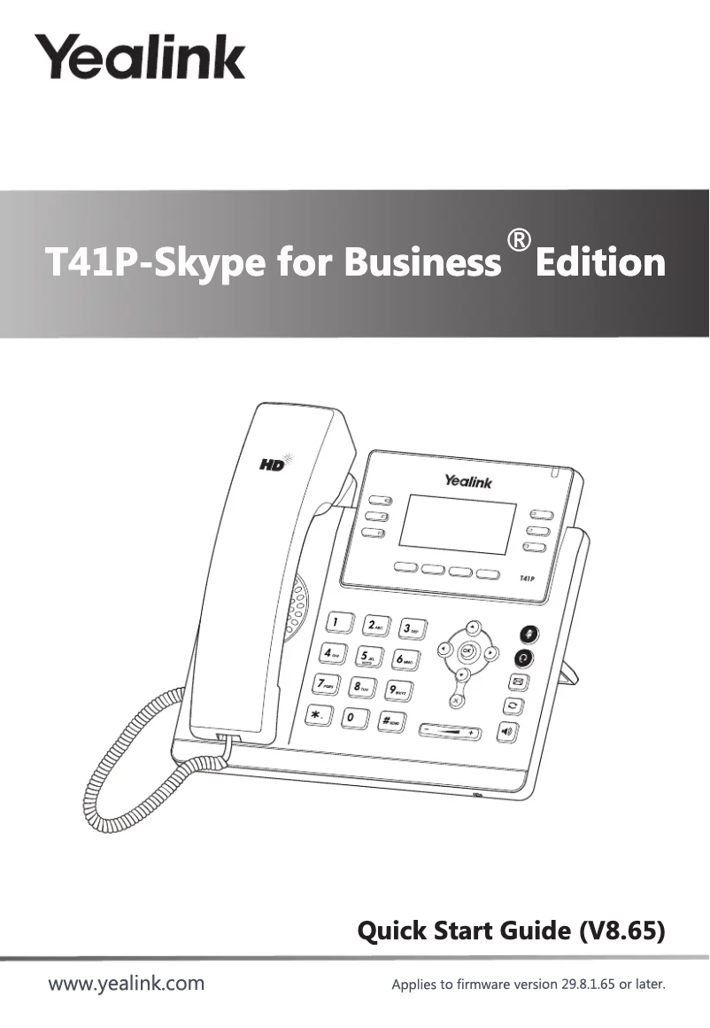 Page 1 of the manual Quick Start Guide Yealink T41P