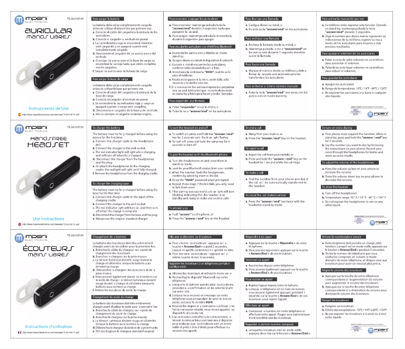 Page 1 de la notice Manuel utilisateur Imperii Electronics TE.03.0137.01