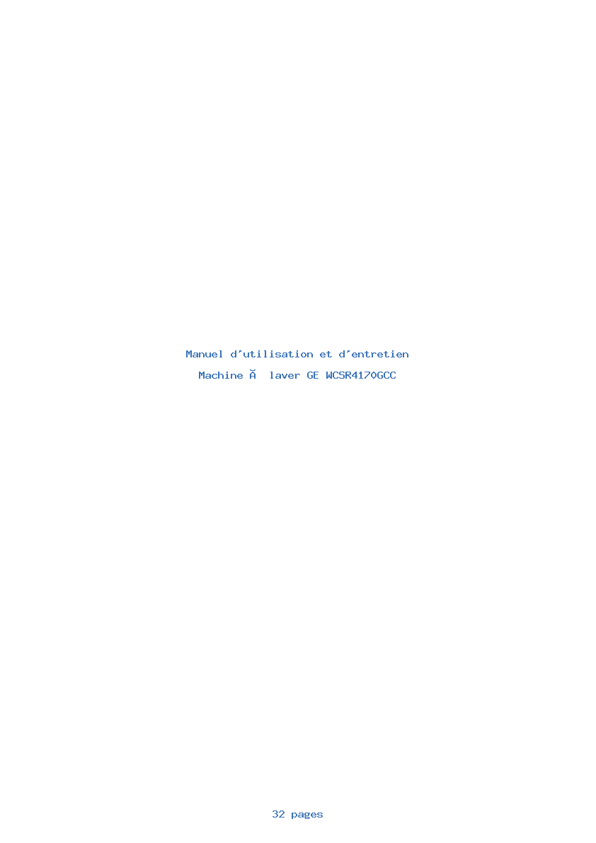 Page 1 de la notice Manuel d'utilisation et d'entretien GE WCSR4170GCC