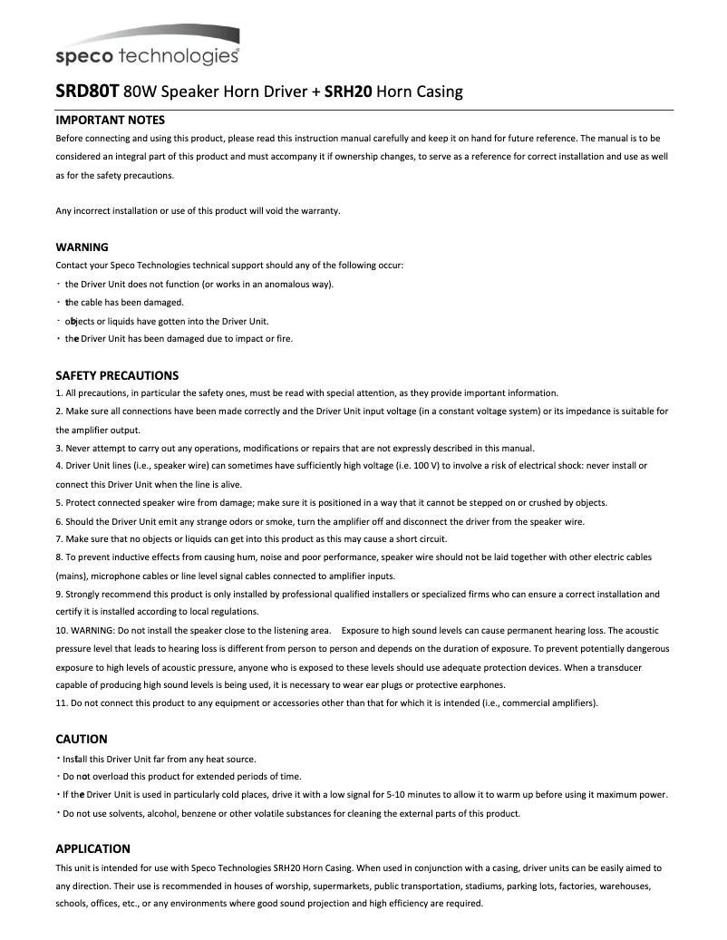 Page 1 de la notice Manuel utilisateur Speco Technologies SRD80T
