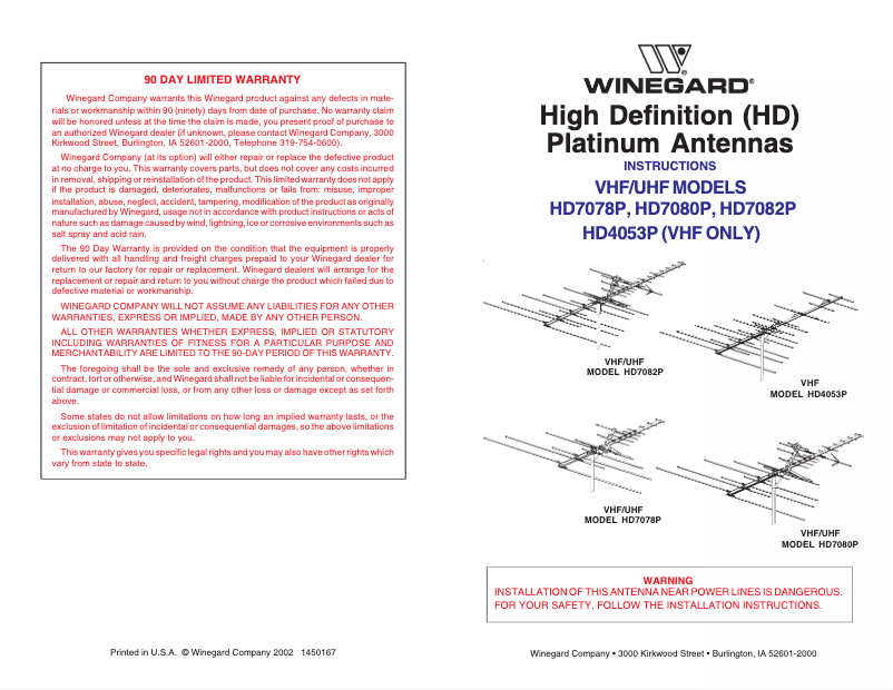 Page 1 of the manual User Manual Winegard HD7082