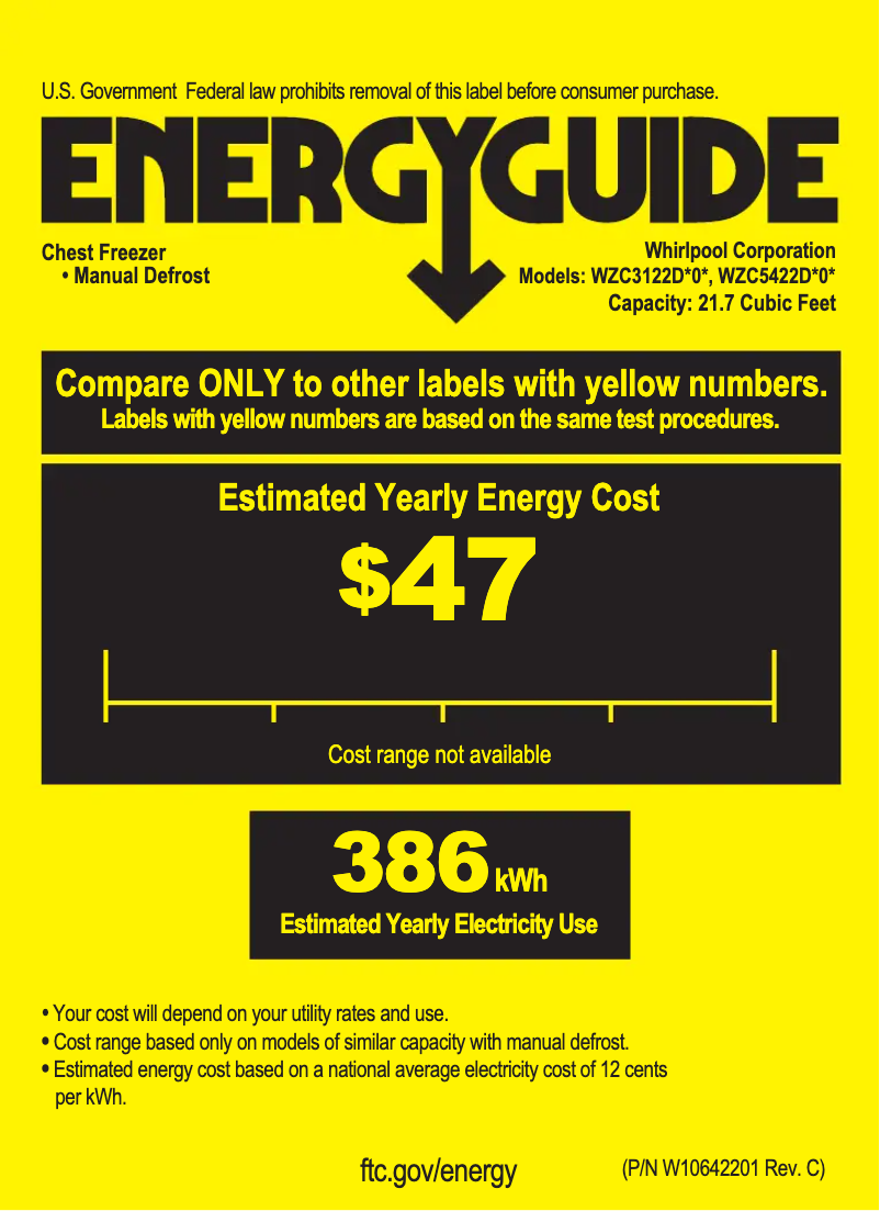 Page 1 de la notice Label énergétique Whirlpool WZC5422D