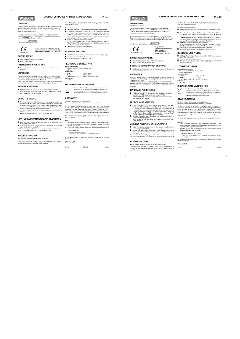 Page 1 de la notice Manuel utilisateur Watson M340