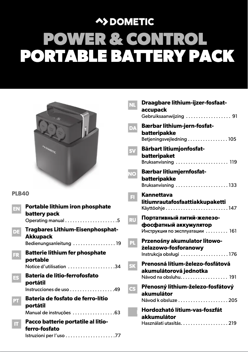 Page 1 de la notice Manuel utilisateur Dometic PLB40