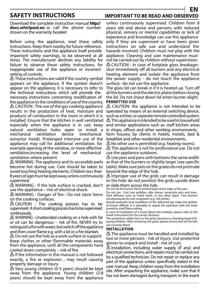 Page 1 of the manual Instructions / Assembly Whirlpool AKM 361/IX/01