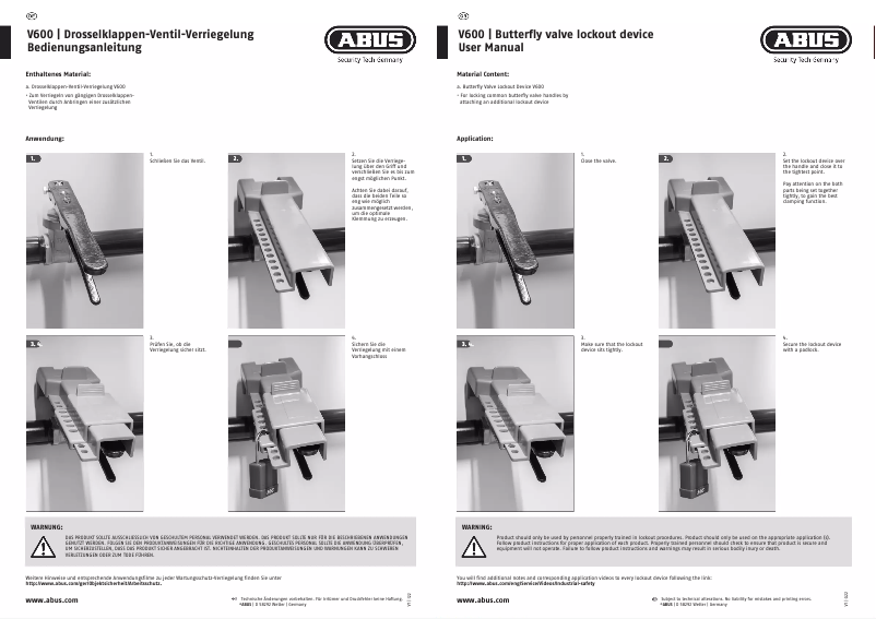 Page 1 de la notice Manuel utilisateur Abus V600