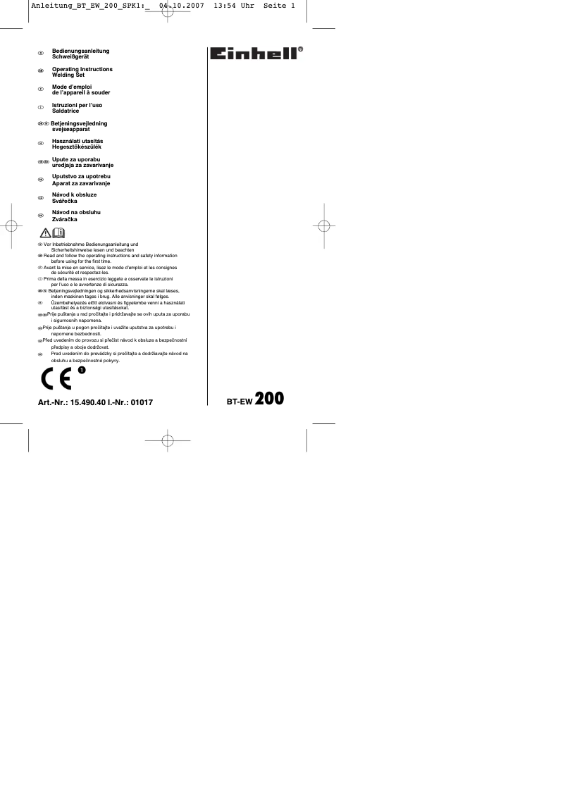 Page 1 de la notice Manuel utilisateur Einhell BT-EW 200