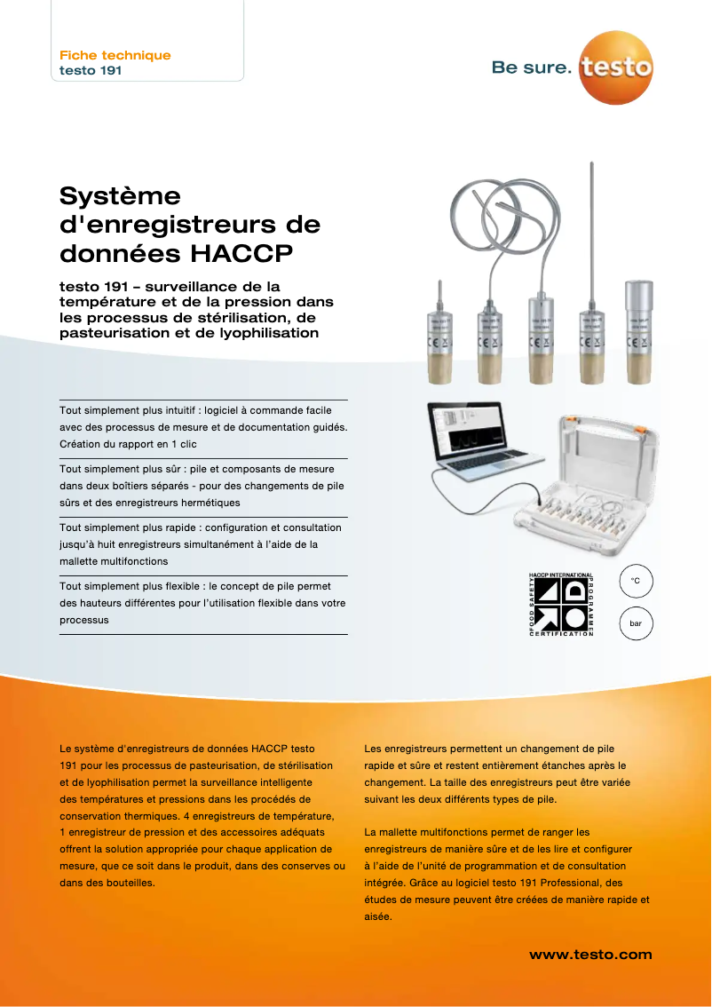 Page 1 de la notice Fiche technique Testo 191