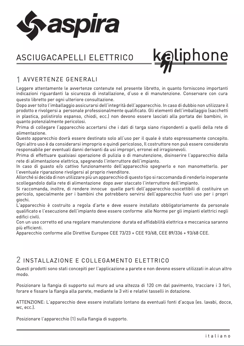 Page 1 de la notice Manuel utilisateur Fantini Cosmi KALIPHONE
