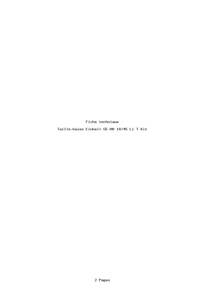 Page 1 de la notice Fiche technique Einhell GE-HH 18/45 Li T Kit