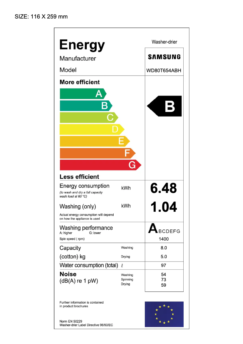 Página 1 del manual Etiqueta energética Samsung WD80T654ABH