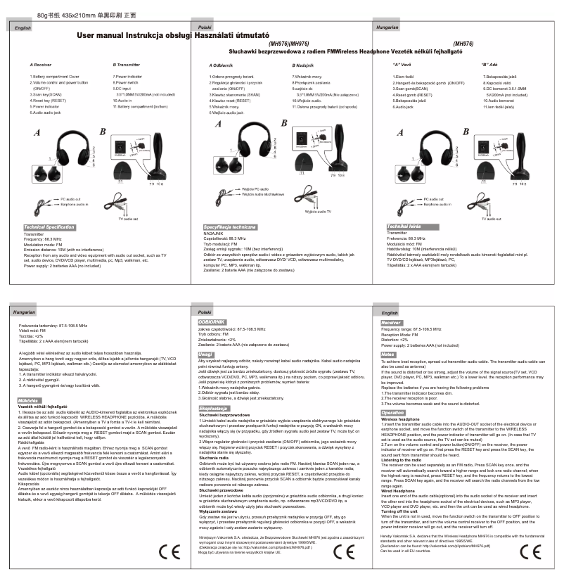 Page 1 de la notice Manuel utilisateur Vakoss MH976