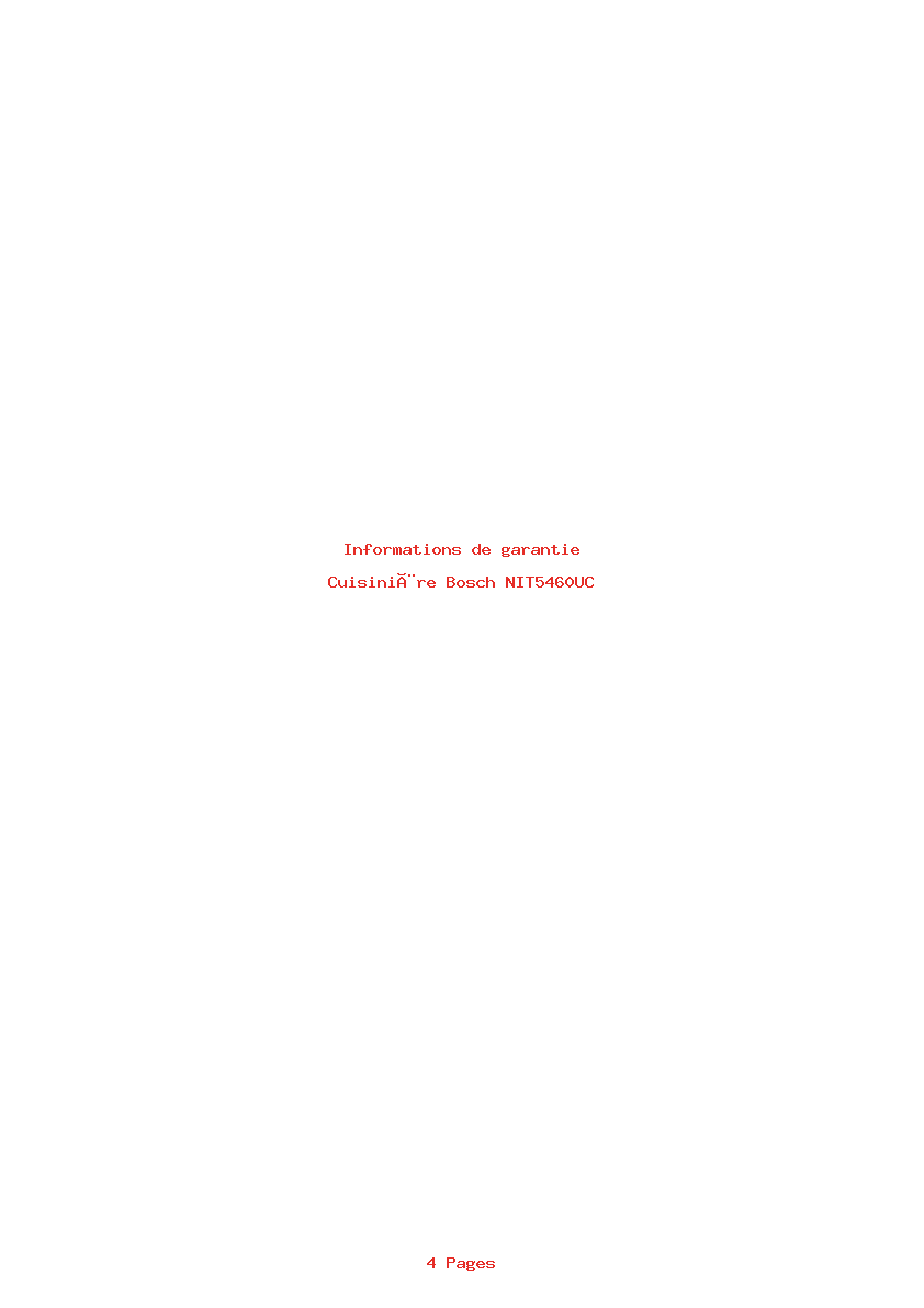 Page 1 de la notice Informations de garantie Bosch NIT5460UC