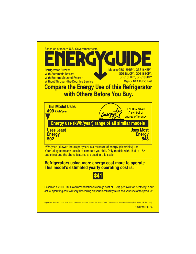 Página 1 del manual Etiqueta energética GE GDS18SBPLSS